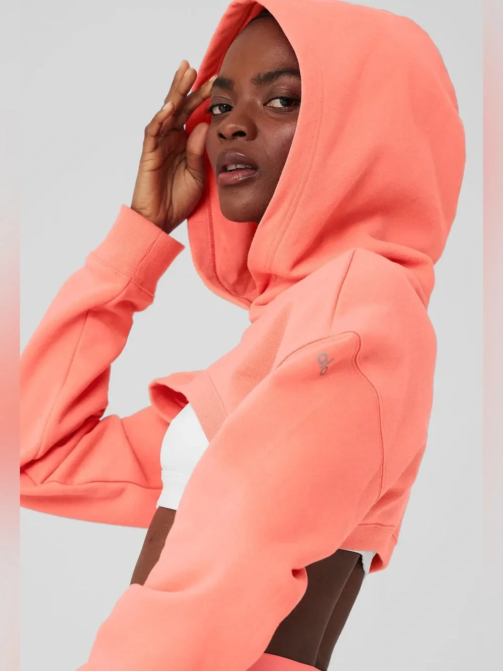 ALO YOGA Cropped Shrug It Off Women’s Cropped Hoodie - Coral Orange size Small